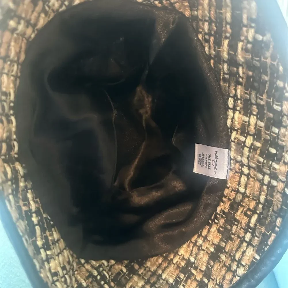 Halogen Tweed & Faux Leather Trimmed Bucket Hat O/S